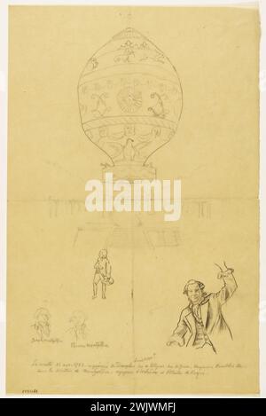 Arthur-Joseph Guéniot (1866-1951). Erhebung des Freiballs am 21. November 1783 in La Muette in Anwesenheit von Persönlichkeiten. Graphit-Bleistift. Museum der Schönen Künste der Stadt Paris, Petit Palais. Zeichnung, 19. XIX. 19. 19. 19. 19. 19. Jahrhundert, 20. XX. XX. 20. Jahrhundert Stockfoto