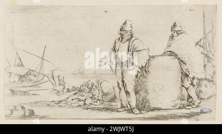 Della Bella, Stefano (dit étienne de la Belle) (Nr. 1610-05-18-D.1664-08-22), zwei Seeleute, die in der Nähe eines großen Güterballs stehen (A. de Vesme 197; Dutuit 217) (Haupttitel). Ätzen. Petit Palais, Museum der Schönen Künste der Stadt Paris. Stockfoto