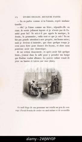 Anonym. "La Skin de Chagrin", Roman von Honoré de Balzac (1799-1850), illustrierte Ausgabe. "Raphaël de Valentin bei Frau Gaudin". Stahlgravur. Edition H. Delloye und Victor Lecou, 1838. Paris, Maison de Balzac. Stahlstich, Illustration, die Haut der Trauer, illustre Arbeit, Roman, Wurfarbeiten Stockfoto