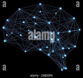 Gehirn mit Liniennetzwerk Punktlicht künstliche Intelligenz Konzept Stockfoto