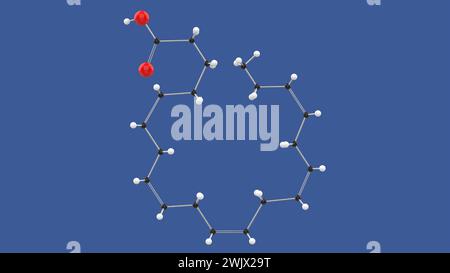 Eicosapentaensäure, Omega-3-EPA, 3D-Molekülstruktur, auf blauem Hintergrund, 3D-Rendering-Illustration Stockfoto