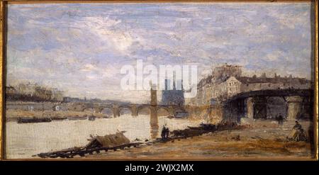 Charles-Emile Cuisin (1832-1900). Pont de la Tournelle, Ile Saint-Louis und L'Estacade, von Île Louviers (aktueller Boulevard Morland) aus gesehen. Paris (IV. Bezirk). Öl auf Leinwand. Paris, Carnavalet Museum. 76086-26 Boulevard Morland, Estacade, Canvas Oil, Ile Louvriers, Ile Saint-Louis, IVEME IVE IV 4. 4. 4. Arrondissement, Stadtlandschaft, Pont de la Tournelle, XXEME SIECLE Stockfoto