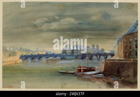 Levis, Henri Jean Baptiste, Pont Neuf und La Cité: Blick vor dem Institut de France. Aquarell. Carnavalet Museum, Geschichte von Paris. Stockfoto