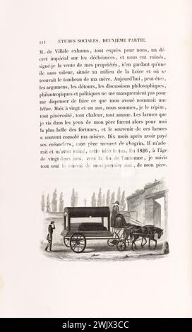 Anonym. "La Skin de Chagrin", Roman von Honoré de Balzac (1799-1850), illustrierte Ausgabe. "Ich folgte dem Konvoi meines ersten Freundes, meines Vaters", Stahlstich. Paris, Maison de Balzac. Stahlstich, Illustration, die Haut der Trauer, illustre Arbeit, Roman, Wurfarbeiten Stockfoto