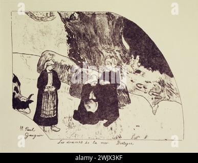 Paul Gauguin (1848-1903). "Die Dramen des Meeres, Bretagne". Gravur. Museum der Schönen Künste der Stadt Paris, Petit Palais. 74163-4 Meer, Bretonisch, Regionale Tracht, Traditionelle Tracht, Schmerz, Theater, Pont-Aven Schule, Französische Schule, Littoral, Künstlerische Bewegung, Ozean, dramatische Szene, Synthetismus, Kuh, Wasser, XIX. XIX. 19. 19. 19. 19. 19. 19. 19. 19 Stockfoto