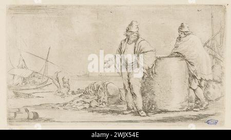 Della Bella, Stefano (dit étienne de la Belle) (Nr. 1610-05-18-D.1664-08-22), zwei Seeleute, die in der Nähe eines großen Güterballs stehen (A. de Vesme 197; Dutuit 217) (Haupttitel). Ätzen. Petit Palais, Museum der Schönen Künste der Stadt Paris. Stockfoto