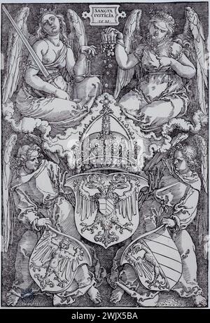 Albrecht Dürer (1471-1528). Das Wappen der Reichsstadt Nüremberg Bartsch 162. Holzstich, 1521. Museum der Schönen Künste der Stadt Paris, Petit Palais. Wappen, Holzstich, kaiserliche Stadt Stockfoto