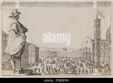 Jacques Callot (1592-1635). Les Caprices, Place du Dôme in Florenz. Siebenundvierzig Nummern der Suite von 50 in Florenz gravierten Stücken (Lieure 260, Meaume 860). Ätzen. 1617. Museum der Schönen Künste der Stadt Paris, Petit Palais. 99608-5 Ätzen, Gravieren Stockfoto
