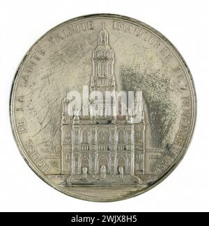 Alfred Borrel (1836-1927). Medaille. Einweihung des N.D. der Dreifaltigkeit. Metall, Silberbronze. Museum der Schönen Künste der Stadt Paris, Petit Palais. 58756-16 Silber Bronze, katholisch, christlich Chretian, Sainte-Trinite Kirche, Fassade, Medaille, Religiöses Denkmal, Metall, Numismatik Stockfoto