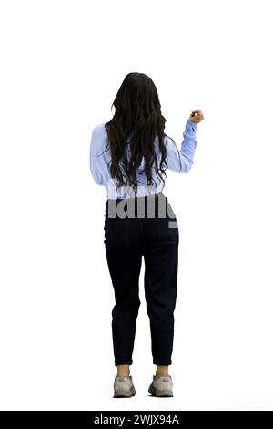 Eine Frau in voller Länge, auf weißem Hintergrund Stockfoto