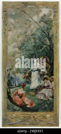 Georges Clairin (1843-19). Skizze für die Lobau-Galerie des Hôtel de Ville de Paris: Landfest rund um Paris. Öl auf Papier klebt auf einer Karte, um 1891. Museum der Schönen Künste in Paris, Petit Palais. Skizze, 19. XIX. 19. 19. 19. Jahrhundert Stockfoto