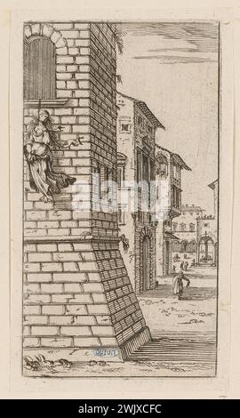 Della Bella, Stefano (dit étienne de la Belle) (Nr. 1610-05-18-D.1664-08-22), Virginie hing am Fenster ihres Palastes. Achte Ausgabe der Suite (Haupttitel). Ätzen. Petit Palais, Museum der Schönen Künste der Stadt Paris. Stockfoto