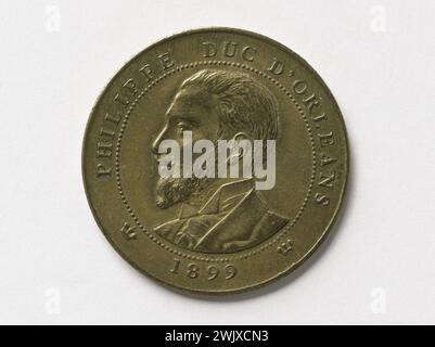 Louis-Philippe-Albert d’Orléans, Graf von Paris (1838–1894), Prinz Royal von Frankreich (1842–1848). Kupfer, 1899. Paris, Carnavalet Museum. Graf von Paris, Kupfer, Medaille, Numismatik, königlicher Fürst von Frankreich, Profil, Porträt, 19. XIX. 19. 19. 19. Jahrhundert Stockfoto