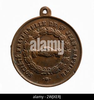 Die brüderliche Gesellschaft Saint Jean-Baptiste. Kupfer. Paris, Carnavalet Museum. Numismatik Stockfoto