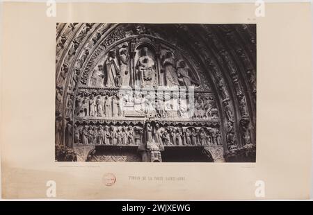 Tympan der Porte Sainte-Anne, Kathedrale Notre-Dame, Paris (IV. Arr.). Foto der Bisson-Brüder. Paris, Carnavalet Museum. 123065-9 Stockfoto