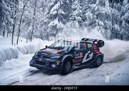 Umea, Schweden. Februar 2024. Fahrer Takamoto Katsuta und Aaron Johnston vom Team Toyota Gazoo Racing WRT, Toyota Gr Yaris Rally1 Hybrid treten bei der FIA World Rally Championship 2024 an. Quelle: SOPA Images Limited/Alamy Live News Stockfoto