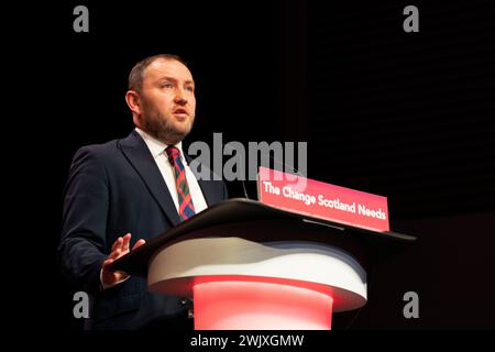 Schattenstaatssekretär für Schottland Ian Murray sprach während der Konferenz der Scottish Labour Party auf dem Scottish Event Campus in Glasgow. Bilddatum: Samstag, 17. Februar 2024. Stockfoto