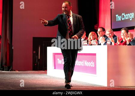 Schattenstaatssekretär für Schottland Ian Murray sprach während der Konferenz der Scottish Labour Party auf dem Scottish Event Campus in Glasgow. Bilddatum: Samstag, 17. Februar 2024. Stockfoto