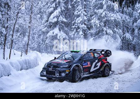 Umea, Schweden. Februar 2024. Fahrer Elfyn Evans und Scott Martin vom Team Toyota Gazoo Racing WRT, Toyota Gr Yaris Rally1 Hybrid treten bei der FIA World Rally Championship 2024 an. (Foto: Luca Barsali/SOPA Images/SIPA USA) Credit: SIPA USA/Alamy Live News Stockfoto