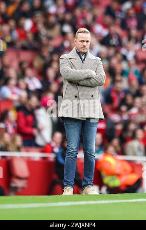 Jonas Eidevall Manager von Arsenal Women auf der Touchline beim Barclays FA Women's Super League Spiel zwischen Arsenal und Manchester United im Emirates Stadium, London am Samstag, den 17. Februar 2024. (Foto: Tom West | MI News) Credit: MI News & Sport /Alamy Live News Stockfoto