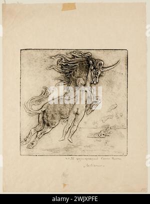 Fels. Pierre (Pierre Henry Ferdinand Massignon, dit) (Nr. 1855-08-02-D.1922-01-18), La Licorne (Haupttitel), 1906. Gypsografie, Schwarzweißzeichnung. Petit Palais, Museum der Schönen Künste der Stadt Paris. Stockfoto