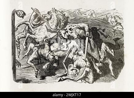 Gustave Doré (1832–1883), Designer und Aristide Louis (1815–1852), Graveurin. „Ung gegen sechs.“ Illustration für Honoré de Balzac, Les Contes Drolatiques, Paris: Société Générale de Librairie, 1855. Holzgravur. Paris, Maison de Balzac. 101790-15 Holzstich, Illustration literarischer Werke, 19. 19. 19. 19. 19. 19. 19. 19 19. Jahrhundert, Stich Stockfoto