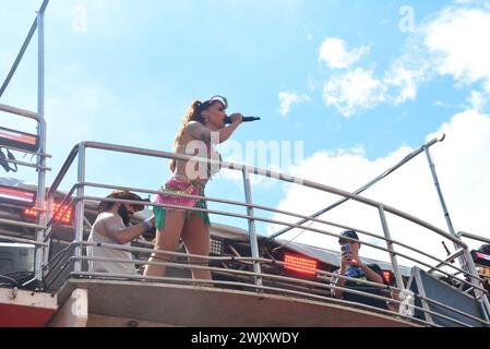 17. Februar 2024, Rio de Janeiro, Rio de Janeiro, Brasilien: RIO DE JANEIRO (RJ), 02/17/2024 - BLOCK da ANITTA/CENTRO/RJ - brasilianische Sängerin Anitta beginnt ihren Megablock auf der Rua Primeiro de Marco und endet auf der Av. Präsident Antonio Carlos. Die Veranstaltung zieht eine lebhafte Menge von Fans und Enthusiasten an, und es gibt moderate Ruhe, Sicherheit und medizinische Versorgung in der Stadt Rio de Janeiro, diesen Samstag, den 17. Februar 2024. (Foto: Fausto Maia/Thenews2/Zumapress) (Foto: © Fausto Maia/TheNEWS2 via ZUMA Press Wire) NUR REDAKTIONELLE VERWENDUNG! Nicht für kommerzielle ZWECKE! Stockfoto