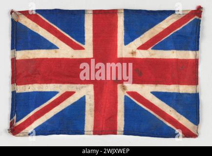 Die englische Flagge wurde von der RAF gestartet. Baumwollstoff, genähte Kante, 1939-1945. General Leclerc Museum von Hauteclocque und die Befreiung von Paris, Jean Moulin Museum. 78983-24 Baumwolle, englische Flagge, 1939-1945 Krieg, 39-45, Royal Air Force, Zweiter Weltkrieg, Stoff Stockfoto