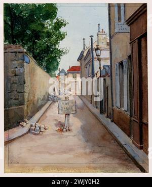 Séguin, F., rue Olivier de Serres, Rue Marmontel in Vaugirard; 2. Abschnitt, April 1896 (Dummy-Titel), 1896-04. Bleistift, Aquarell, Gouache. Carnavalet Museum, Geschichte von Paris. Eine Straße mit einem Schild auf der Rue Baree Stockfoto