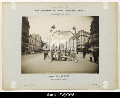 Bau der städtischen Metropolbahn in Paris. Haltestelle 'Rue de Rome'. Enourage of Access, Richtung Place de la Nation, 5. Juni 1903. Anonyme Fotografie. Silbergelatine-Chlorid-Entnahme. Paris, Carnavalet Museum. 123092-15 Stockfoto