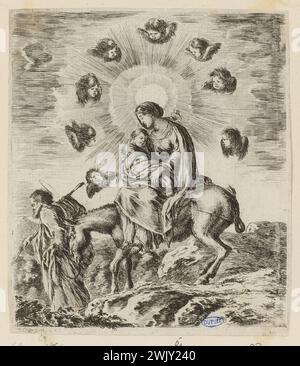 Della Bella, Stefano (dit étienne de la Belle) (Nr. 1610-05-18-D.1664-08-22), Flug nach Ägypten. (A. de Vesme 11; Dutuit 159) (Haupttitel). Ätzen. Petit Palais, Museum der Schönen Künste der Stadt Paris. Stockfoto