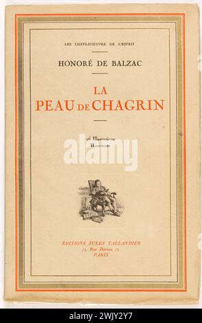 Anonym. "La Skin de Chagrin", Roman von Honoré de Balzac (1799-1850), illustrierte Ausgabe. "Raphaël de Valentin Reading". Stahlgravur. Ausgabe Jules Tallandier, 1928. Paris, Maison de Balzac. Stahlstich, Illustration, die Haut der Trauer, illustre Arbeit, Roman, Wurfarbeiten Stockfoto