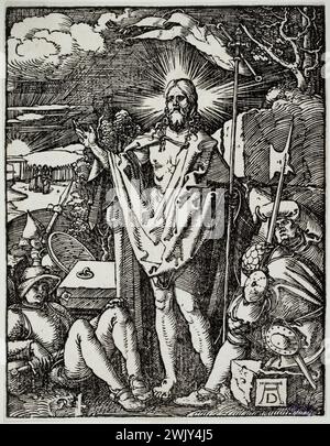 Albrecht Dürer (1471-1528). Die kleine Leidenschaft am Holz: Die Auferstehung (Bartsch 45). 1510. Museum der Schönen Künste der Stadt Paris, Petit Palais. 77216-23 Katholische Kunst, Chretische Kunst, religiöse Kunst, Christentum, Heilige Geschichte, christliche Ikonographie, religiöse Ikonographie, Neues Testament, Passion Christi, Renaissance, Leben Christus, Gravur Stockfoto
