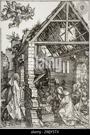 Albrecht Dürer (1471-1528). „La Krippe Barsch B85“. Holzstich, um 1503. Museum der Schönen Künste in Paris, Petit Palais. Engel, Bibel, Katholisch, Christlich, Kreche, Christus, Holzstich, Geburt, Nativitis, Neues Testament, Jungfrau Stockfoto