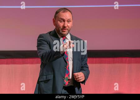 Schattenstaatssekretär für Schottland Ian Murray sprach während der Konferenz der Scottish Labour Party auf dem Scottish Event Campus in Glasgow. Bilddatum: Samstag, 17. Februar 2024. Stockfoto