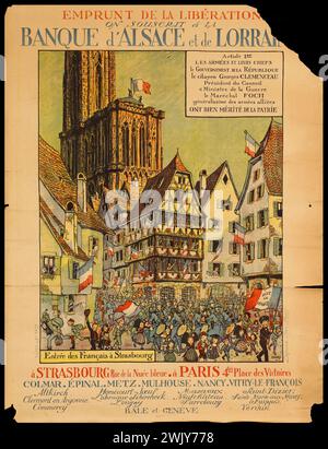 Hansi (Jean-Jacques Waltz, dit). Propagandaplakat. Ich leihte mich von der Befreiung. Wir unterzeichnen die Bank von Elsass und Lothringen. Farblithographie. 1917. Paris, Museum Carnavalet. 100449-21 Illustree Affix Stockfoto