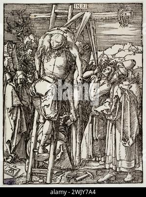 Albrecht Dürer (1471-1528). Die kleine Leidenschaft am Holz: Die Kreuzabfahrt (Bartsch 42). 1509-1510. Museum der Schönen Künste der Stadt Paris, Petit Palais. 77216-21 Katholische Kunst, Chretische Kunst, religiöse Kunst, Christentum, Heilige Geschichte, christliche Ikonographie, religiöse Ikonographie, Neues Testament, Passion Christi, Renaissance, Leben Christus, Gravur Stockfoto