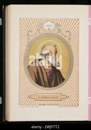 Ein Stich von Papst Simplicius aus dem Jahr 1879, der von 468 bis 483 päpstlich war. Er war der 47. Papst. Stockfoto