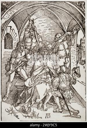 Albrecht Dürer (1471-1528). Die Krönung der Dornen (Bartsch App. 4). 1495. Museum der Schönen Künste der Stadt Paris, Petit Palais. 77217-16 Chretische Kunst, religiöse Kunst, Bibel, Christentum, Krone Epines, Krönung von Epines, Spott, Gruppe von Menschen, Instrument der Leidenschaft, Spott, neues Testament, Passion Christi, biblischer Charakter, heiliger Charakter, biblischer Rezit, christliche Religion, Renaissance, biblische Szene, religiöse Szene, Spott, Life Christ, 15. XV. 15. 15. 15. 15. Jh., Stich Stockfoto