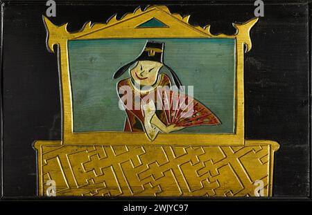 Victor Hugo (1802–1885), französischer Schriftsteller. Chinesische Lounge, Einrichtung aus Juliette Drouets Haus in Guernsey. Südwand, Tafel mit Chinesisch mit Ventilator. Polychromes, graviertes Holz. 1857-1864. Paris, das Haus von Victor Hugo. 77436-13 Kunsthandwerk, Kunstdekorative, ernstes Holz, chinesisches Kabinett, Chinoiserie, Abend, orientalischer Einfluss, Orientalismus, Holztafel, Charakter, chinesisches Wohnzimmer, 19. XIX. 19. 19. 19. Jahrhundert, Stich Stockfoto