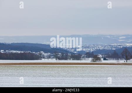 Winterlandschaft in Warstein, Schneewanderung zum Lörmecke Turm, Aussichtsplattform, Kreis Soest, Sauerland, NRW, Deutschland, Europa, Deutschland, Europa Stockfoto