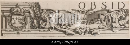 Jacques Callot (1592-1635). "Hauptquartier von La Rochelle, erste Grenze von oben nach links, die Rochelloys bitten um Vergebung an den König" (Lieure 660, Meaume 512). Ätzen. 1629-1630. Museum der Schönen Künste der Stadt Paris, Petit Palais. 99596-23 Ätzen, Gravieren Stockfoto