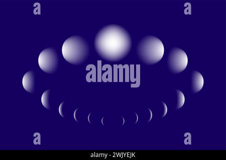 Bewegungen des Mondphasen-Kreises, Kalender-Astronomie-Vektordiagramm, Mondrad isoliert auf blauem Hintergrund Stock Vektor