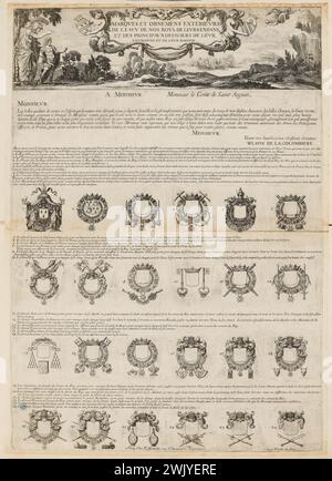 Della Bella, Stefano (dit étienne de la Belle) (Nr. 1610-05-18-D.1664-08-22), äußere Zeichen und Ornamente des Schildes unserer Könige ... (Dutuit 131) (Haupttitel ). Ätzen. Petit Palais, Museum der Schönen Künste der Stadt Paris. Stockfoto