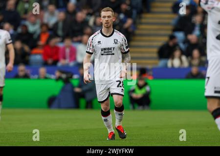 Middlesbrough's Lewis O’Brien während der ersten Halbzeit des Sky Bet Championship-Spiels zwischen Leicester City und Middlesbrough im King Power Stadium, Leicester am Samstag, den 17. Februar 2024. (Foto: John Cripps | MI News) Credit: MI News & Sport /Alamy Live News Stockfoto