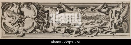 Jacques Callot (1592-1635). "Hauptquartier der Zitadelle von Saint Martin in der Ile de Ré, erste Grenze des Bodens, links der Generalangriff der Engländer auf die Zitadelle" (Lieure 658, Meaume 526). Ätzen. 1629-1630. Museum der Schönen Künste der Stadt Paris, Petit Palais. 99597-21 Ätzen, Gravieren Stockfoto