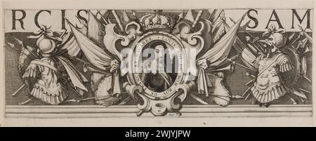 Jacques Callot (1592-1635). Hauptsitz der Zitadelle von Saint Martin in der Ile de Ré, zweite Grenze der Spitze, in der Mitte, Porträt von Ludwig XIII. (Lieure 656, Meaume 524). Ätzen. 1629-1630. Museum der Schönen Künste der Stadt Paris, Petit Palais. 99597-19 Ätzen, Gravieren Stockfoto