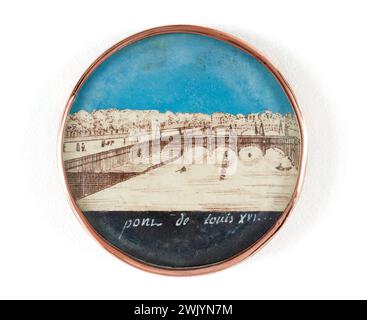 Anonym, 1785. Grabpapier (mit Gouache veredelt?), Metall (Kupferlegierung), Glas. Palais Galliera, Modemuseum der Stadt Paris. Stockfoto