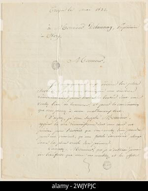 Brief von Claude Gueux an Mr. Delaunay, Besitzer an Cléry (Scheintitel), 1832-05. Tinte auf Papier. Häuser von Victor Hugo Paris - Guernsey. Stockfoto