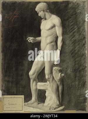 Arthur-Joseph Guéniot (1866-1951). Discobole, eine Kopie des antiken. Schwarzer Stein. Museum der Schönen Künste der Stadt Paris, Petit Palais. Zeichnung, 19. XIX. 19. 19. 19. 19. 19. Jahrhundert, 20. XX. XX. 20. Jahrhundert Stockfoto